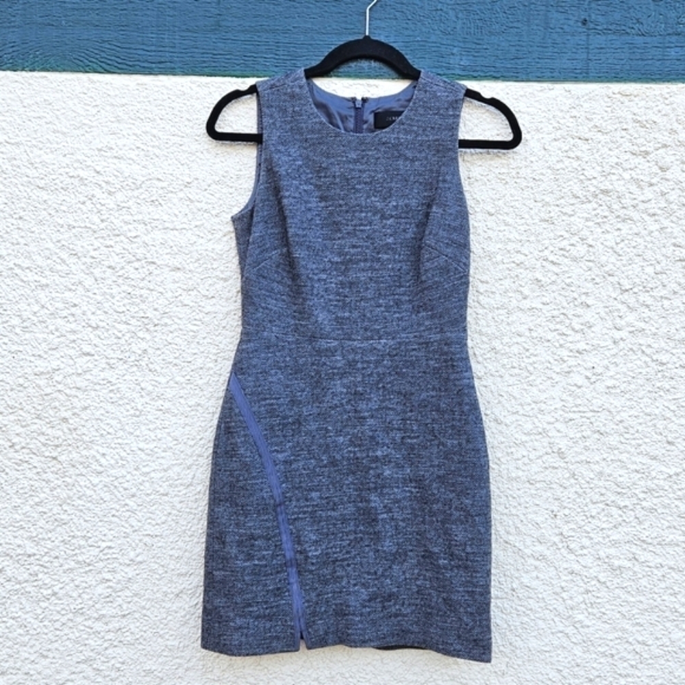 J. Crew gray wool blend herringbone sheath dress with grosgrain ribbon detail 2P